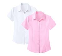 Chemisiers pour femmes 3 Pack - Chemises décontractées à col boutonné et à manches courtes ajustées - Pour les dames - Pour les affaires, décontractées, pour le travail au bureau, XL
