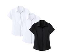 Chemisiers pour femmes 3 Pack - Chemises décontractées et boutonnées à col, à manches courtes, ajustées - Pour dames - Pour le travail, les affaires et le bureau, b, XXL