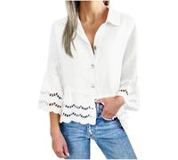 Chemisiers pour femmes, décontractés et élégants, à manches 3/4, col en V, boutons, en dentelle, légers, fluides, avec découpes, taille ample, pour bébé, pour l'été, pour la plage et les vacances à la