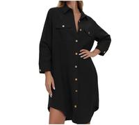 Chemisiers surdimensionnés pour femme, robe longue habillée à col boutonné à manches longues, chemise d'affaires décontractée ample, Noir , XXL