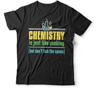 Chemistry is Like Cooking But Don't Lick The Spoon Unisex Cotton T-Shirt Top Short Sleeve Black Tee Manches Courtes(X-Large)