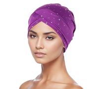 Chemo Turban Bonnet pour femme - Foulard musulman scintillant orné de diamants, postiche de chignon torsadé pré-noué, bonnet de sommeil thermique doux et extensible (TYPE - 13, taille unique)