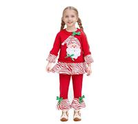 CHEMYO Ensemble Chaud de fête pour Fille - Sweat à Manches Longues brodé Père Noël avec nœud et Pantalons à clochettes et nœud, Parfait pour Les célébrations de fête