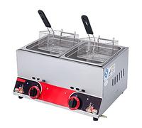 CHEMYO Friteuse à gaz Commerciale Professionnelle, friteuse GPL en Acier Inoxydable, Puissance de feu réglable, friteuse Double Grande capacité 22L, avec paniers et Couvercle, Nettoyage Facile