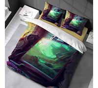 Chenbing Art Housses de Couettes 155x220 cm Gamer 3D Game Console Gamepad Set Impression de Manette de Jeu Moderne Enfants Parure de Lit pour Garçon et Adolescent Jeu Vidéo Housse de Couette 50x75 cm