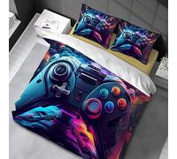 Chenbing Art Housses de Couettes 90x190 cm Gamer 3D Game Console Gamepad Set Impression de Manette de Jeu Moderne Enfants Parure de Lit pour Garçon et Adolescent Jeu Vidéo Housse de Couette 50x75 cm