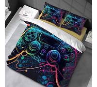 Chenbing Art Parure De Lit 135x200cm Housse De Couette Et Taie d'oreiller 80x80cm pour Enfants Adolescents 3D Console De Jeu Boutons d'action Gamer Console Manette Motif Sets De Housses De Couettes