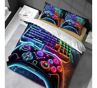 Chenbing Art Parure De Lit 200x220cm Housse De Couette Et Taie d'oreiller 50x75cm pour Enfants Adolescents 3D Console De Jeu Boutons d'action Gamer Console Manette Motif Sets De Housses De Couettes