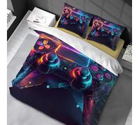 Chenbing Art Parure De Lit 200x220cm Housse De Couette Et Taie d'oreiller 50x75cm pour Enfants Adolescents 3D Console De Jeu Boutons d'action Gamer Console Manette Motif Sets De Housses De Couettes