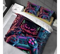 Chenbing Art Parure De Lit 220x240cm Housse De Couette Et Taie d'oreiller 50x75cm pour Enfants Adolescents 3D Console De Jeu Boutons d'action Gamer Console Manette Motif Sets De Housses De Couettes