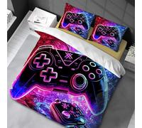 Chenbing Art Parure De Lit 90x190cm Housse De Couette Et Taie d'oreiller 50x75cm pour Enfants Adolescents 3D Console De Jeu Boutons d'action Gamer Console Manette Motif Sets De Housses De Couettes