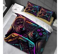 Chenbing Art Parure De Lit 90x190cm Housse De Couette Et Taie d'oreiller 50x75cm pour Enfants Adolescents 3D Console De Jeu Boutons d'action Gamer Console Manette Motif Sets De Housses De Couettes
