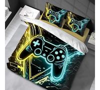 Chenbing Art Parure De Lit 90x190cm Housse De Couette Et Taie d'oreiller 50x75cm pour Enfants Adolescents 3D Console De Jeu Boutons d'action Gamer Console Manette Motif Sets De Housses De Couettes