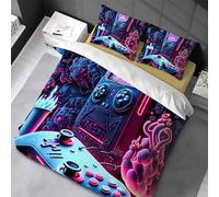 Chenbing Art Parure De Lit 90x190cm Housse De Couette Et Taie d'oreiller 50x75cm pour Enfants Adolescents 3D Console De Jeu Boutons d'action Gamer Console Manette Motif Sets De Housses De Couettes
