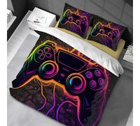 Chenbing Art Parure De Lit 90x190cm Housse De Couette Et Taie d'oreiller 50x75cm pour Enfants Adolescents 3D Console De Jeu Boutons d'action Gamer Console Manette Motif Sets De Housses De Couettes