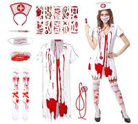 CHENBOOW Déguisement Halloween,Nurse Costume,Deguisement Infirmiere Zombie,Costume D'infirmière Zombie,Costume D'infirmière D'halloween,pour Le Carnaval,Mardi Gras,SoiréE à Thème,Halloween