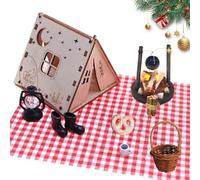 CHENBOOW Kit Porte Lutin de Noël,Accessoires de Lutin Miniature,Accessoires de Poupée,Lutin Farceur de Noel Kit,Jouet Miniature,Décoration de Noël,Décoration Noel pour DIY,Mini-Tente en Bois