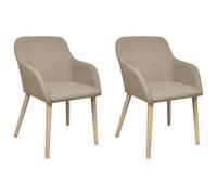 Chêne Massif 2x Chaise de Salle à Manger Tissu Beige Cuisine vidaXL