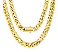 CHENETOILE Chaîne à maillons cubains en or 12 mm pour homme, ne ternit pas, collier en acier inoxydable 316L avec fermoir à boîte robuste, plaqué or 18 carats, chaîne Miami durable, cadeau pour lui