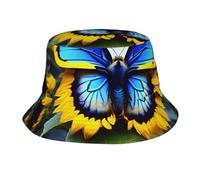 chenfandi Chapeau cloche papillon bleu tournesol, pliable, respirant, convient pour la plage, le camping, la pêche, unisexe