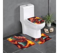chenfandi Lot de 3 tapis de salle de bain Dragon King In Fire, doux, absorbant, antidérapant, adapté pour salle de bain, toilettes, etc.