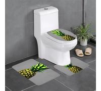 chenfandi Lot de 3 tapis de salle de bain motif ananas de dessin animé, doux, absorbant, antidérapant, adapté pour salle de bain, toilettes, etc.