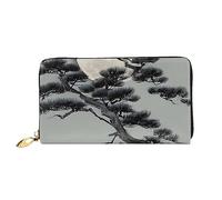 chenfandi Pine Tree Under The Moon Portefeuille à fermeture éclair, portefeuille de grande capacité, portefeuille long, portefeuille multi-cartes, unisexe, Noir , Taille unique