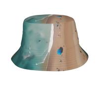 chenfandi Vue aérienne de la plage chapeau seau chapeau de soleil pliable respirant #Convient pour la plage, le camping, la pêche, unisexe, noir