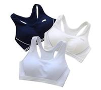 Chenflying Lot de 3 soutiens-gorge de sport en coton pour filles de 10 à 17 ans, Dent blanche, bleu marine, bleu clair, 16-18 ans