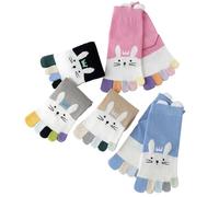 Chenflying Lot de 5 paires de chaussettes à orteils en coton pour garçons et filles Motif animal mignon, Noir + kaki + rose + bleu + gris, 3-6 ans