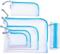 Cheng-20025 - Trousse De Voyage À Fermeture Éclair - Format A6 - Bleu Transparent - Petite Pochette Transparente Avec Fermeture Éclair - Pour La Toilette Du Téléphone Portable, Des Câbles De