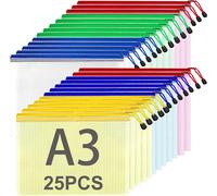 Cheng-25pcs Pochette Document A3, Pochette Zip Chemise Pvc Mesh, Pochette À Fermeture Éclair Plastique Zipper De Rangement Fichiers A3 Pochette Zippée Pour Stockage Document Recettes D'entreprises