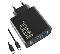 CHENG-70W USB C Chargeur Rapide, PD GaN Chargeur 2 Ports Adaptateur Type C Noir avec câble 100W pour MacBook Pro/Air, Dell XPS 15, Google, iPhone 14/13, iPad Pro, Samsung Galaxy S22/S21