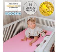 Cheng-Bisoo Drap Housse 40x90 Impermeable - 2en1 Drap Housse Berceau Alese Protege Matelas Bebe Reglable Pour Landau Nacelle - Silencieux 100% Jersey Oeko-Tex - 1 Drap Rose 90x40 Cm