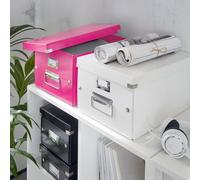 CHENG-Boîte de rangement Click & Store, Format CD (14,3 x 13,6 x 35,2 cm), adapté aux CD et autres objets, Pour le bureau et la maison, Montage bouton pression, En carton recyclé à 84%, Rose, 6041002
