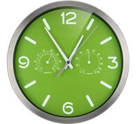 CHENG-Bresser MyTime ND Thermo-Hygro Horloge Murale Radio-pilotée silencieuse avec Cadre en Acier Inoxydable et Affichage de la température et de l'humidité Vert