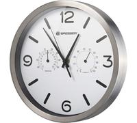 CHENG-Bresser MyTime ND Thermo-Hygro Horloge Murale Radio-pilotée silencieuse avec Cadre en Acier Inoxydable et Affichage de la température et de l'humidité Blanc