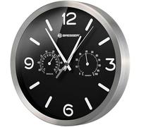 CHENG-Bresser MyTime ND Thermo-Hygro Horloge Murale Radio-pilotée silencieuse avec Cadre en Acier Inoxydable et Affichage de la température et de l'humidité Noir