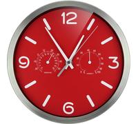 CHENG-Bresser MyTime ND Thermo-Hygro Horloge Murale Radio-pilotée silencieuse avec Cadre en Acier Inoxydable et Affichage de la température et de l'humidité Rouge