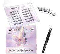 Cheng-Cils Auto-Adhésifs Avec Pince 48 Fans Self Adhesive Lash Monobloc Flocons Fins Sans Dissolvant De Colle À Presser Réutilisables Naturel Papillon Eyelash Avec Effet Eyeliner (C Curl Princess)