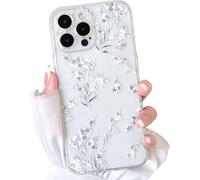 Cheng-Coque Pour Iphone 13 Pro Mignon Transparente Floral Fleur Motif Clair Branche Fleurie Design Étui Pour Femme Fille Doux Tpu Antichoc Housse De Protection - Blanc