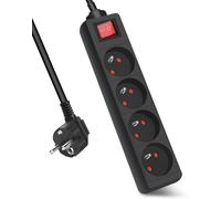 CHENG-Extrastar Multiprise 4 Prises avec Interrupteur, 2P + T, Bloc 4 Prises avec sécurité Enfant, Extension d'alimentation de 1.5 Mètre, 16A 230 V, Noir