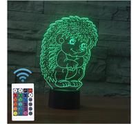 Cheng-Hérisson 3d Illusion Veilleuse Jouets,Décor De Maison Led Lampe De Chevet Table,Tactile & Télécommander 16 Couleurs,Cadeau D'anniversaire De Noël Pour Filles Garçons Enfants Amis Et Famille
