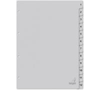 Cheng-Intercalaires En Carton Din A4 Chiffres 1-12. Carton Fsc Recyclé Gris 180 G/M² - 12 Pièces