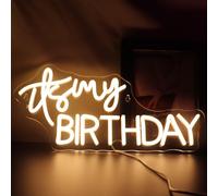 Cheng-Led It's My Birthday Neon Sign Usb Powered With Dimmer Switch Neon Lights For Girls Room Home Art Wall Decor Birthday Party Window Living Room Decor Birthday Gift For Teens (Warm White)
