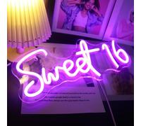 Cheng-Led Sweet 16 Neon Sign Letters Usb Powered With Dimmer Switch Neon Lights For Girls Room Home Art Wall Decor 16th Birthday Party Window Living Room Decor Birthday Gift For Girls (Purple)