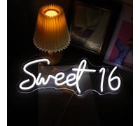Cheng-Led Sweet 16 Neon Sign Letters Usb Powered With Dimmer Switch Neon Lights For Girls Room Home Art Wall Decor 16th Birthday Party Window Living Room Decor Birthday Gift For Girls (Cold White)