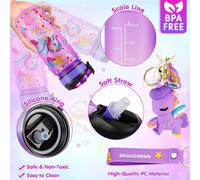 CHENG-Licorne Bricolage Gourde, 600 ml Fille DIY Gourde, Kit de Loisir Créatif Enfant, Jeux Créatif Fille 5 6 7 8 9 10 Ans pour Cadeau Noël Anniversaire Cadeau, Sans BPA avec Autocollants, Porte-clés
