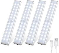 Cheng-- Luz Para Debajo Del Armario, 4 Unidades, 24 Luces Led Con Sensor De Movimiento Inalámbrico Para Debajo Del Armario, Cocina, Armario, Pasillo, Escaleras