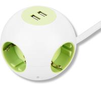 CHENG-Multiprise Ronde Powerglobe avec USB, Blanc/Vert
